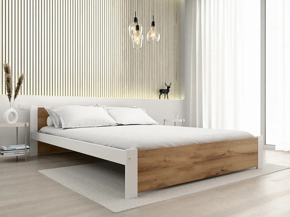 Posteľ IKAROS 180 x 200 cm, dub artisan/biela Rošt: S latkovým roštom, Matrac: Matrac SOMMERA 18 cm