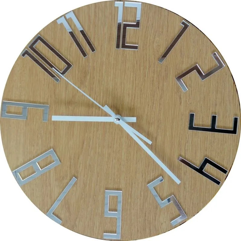 Moderné hodiny na stenu čísla Dub - Silver I FOGO: Čierne ručičky 30 cm 3401-19864 HDFK006 DUB silver