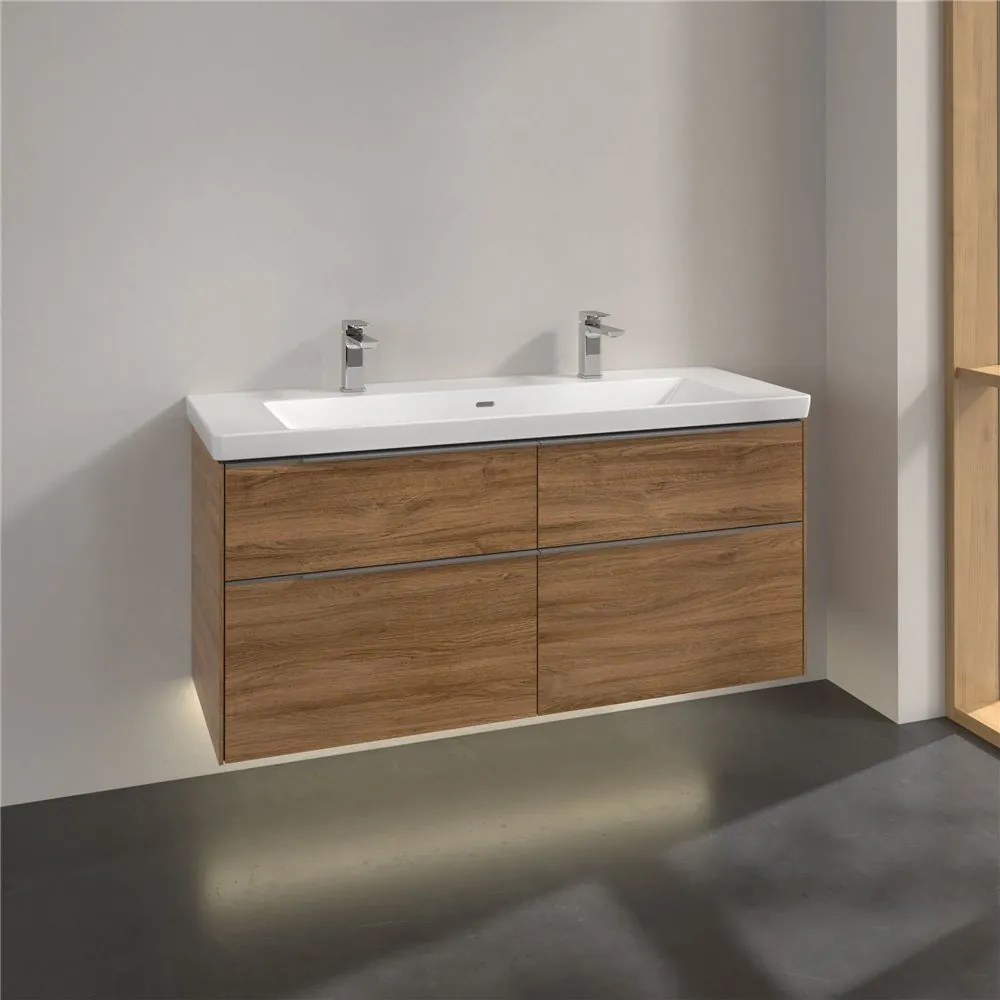 VILLEROY &amp; BOCH Subway 3.0 závesná skrinka pod umývadlo, 4 zásuvky, s LED osvetlením, 1272 x 478 x 429 mm, Oak Kansas, C602L0RH