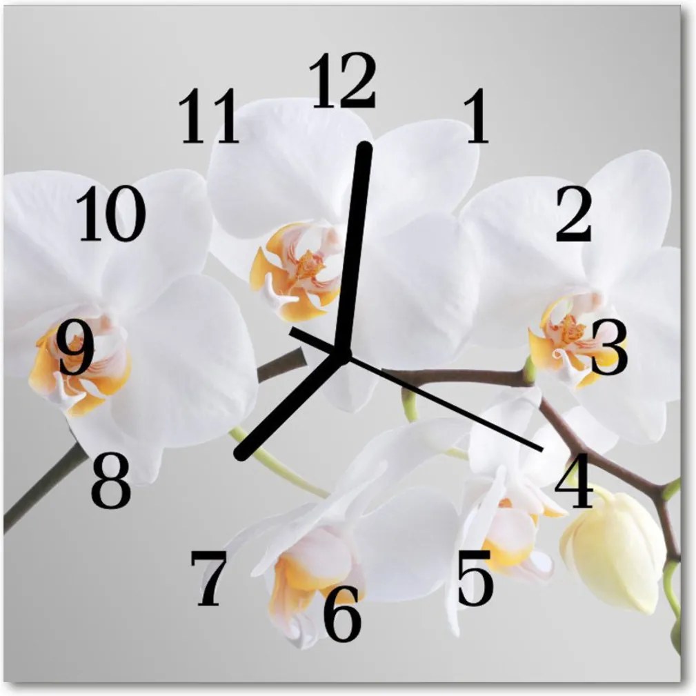 Sklenené hodiny štvorcové  orchidea