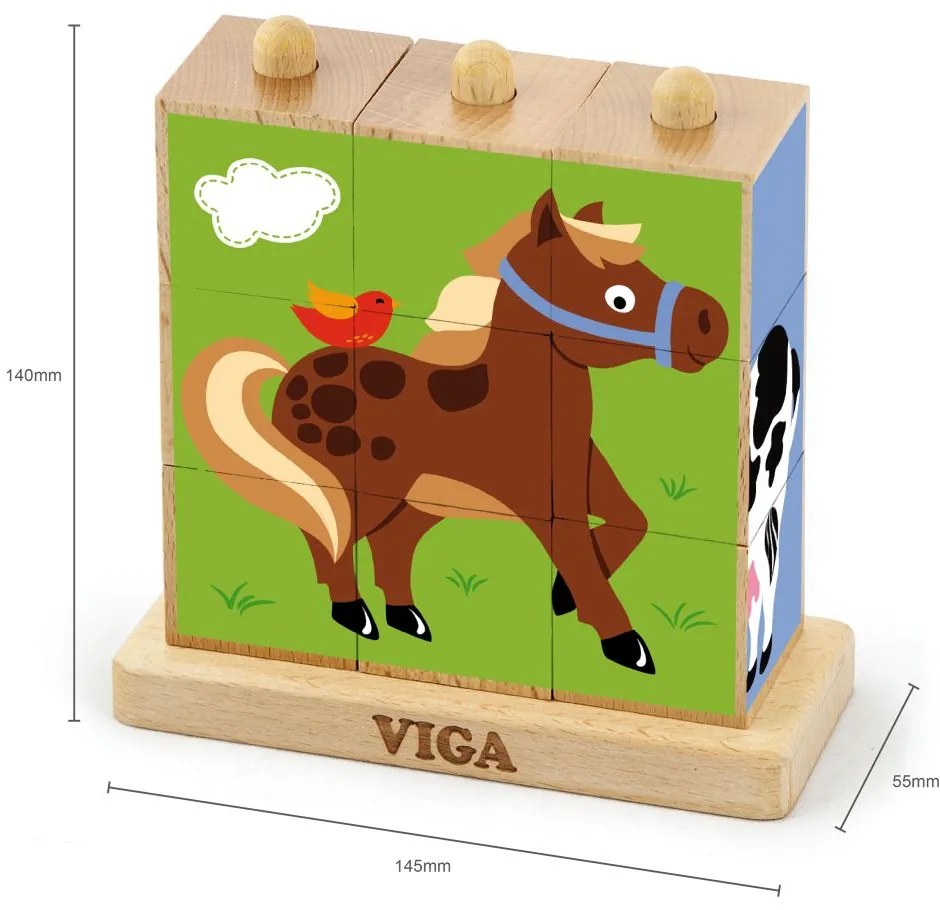 Viga puzzle z kociek zvieratká z farmy