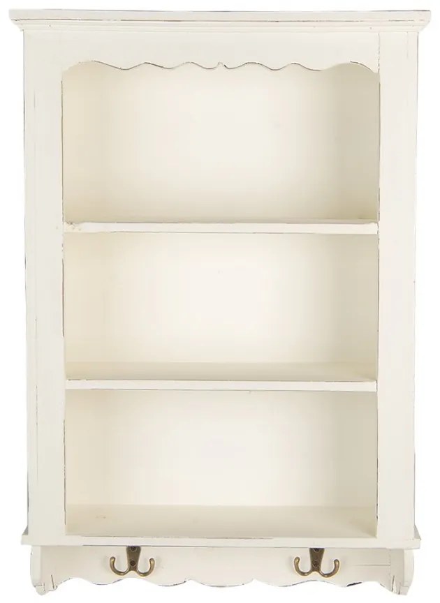 Biela antik nástenná polička s háčikmi Gimelle - 46*14*67 cm