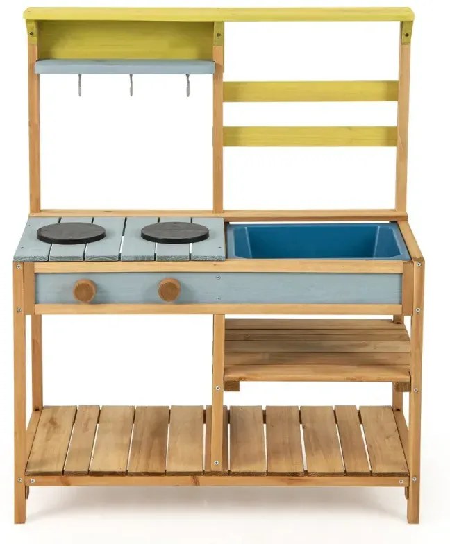 Kuchynka z blata detská kuchynka na hranie zo smrekového dreva s gombíkmi na sporák a drez natural