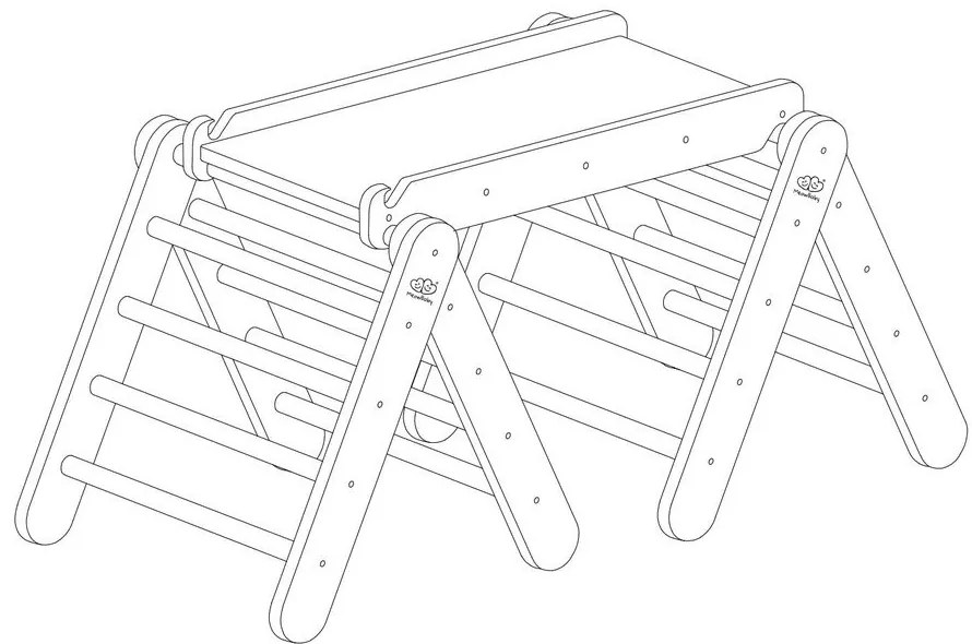 Sivý/v prírodnej farbe pikler trojuholník z borovicového dreva 265x61x60 cm Montessori – Meowbaby