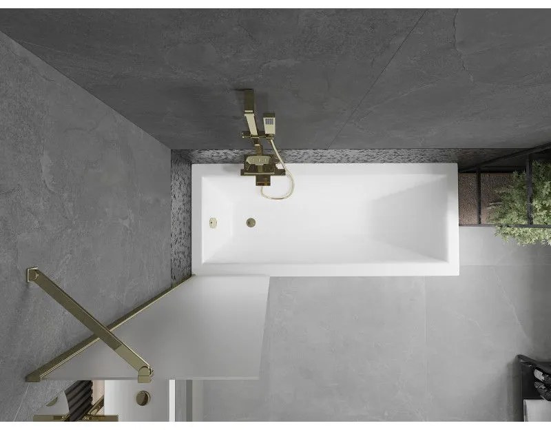 Mexen Next, vaňová zástena 1-krídlová 50 x 150 cm, fixné krídlo, 6 mm námraza sklo, zlatý profil, 895-050-000-00-30-50