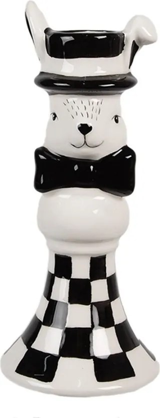 Čiernobiely keramický svietnik Black&White Bunny - Ø 7*17 cm