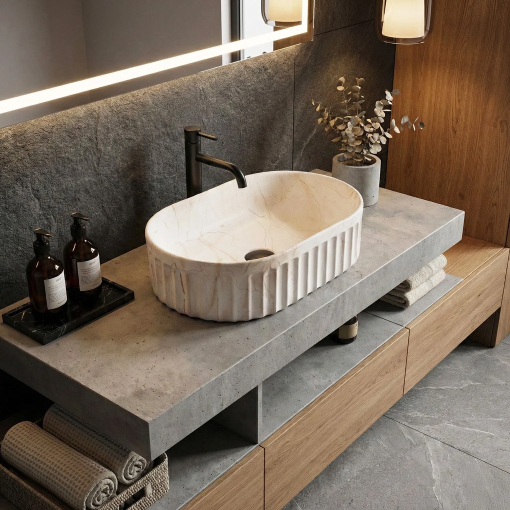 Rea Georgia, umývadlo na dosku 555×350×145 mm, béžová imitácia kameňa, REA-U3542