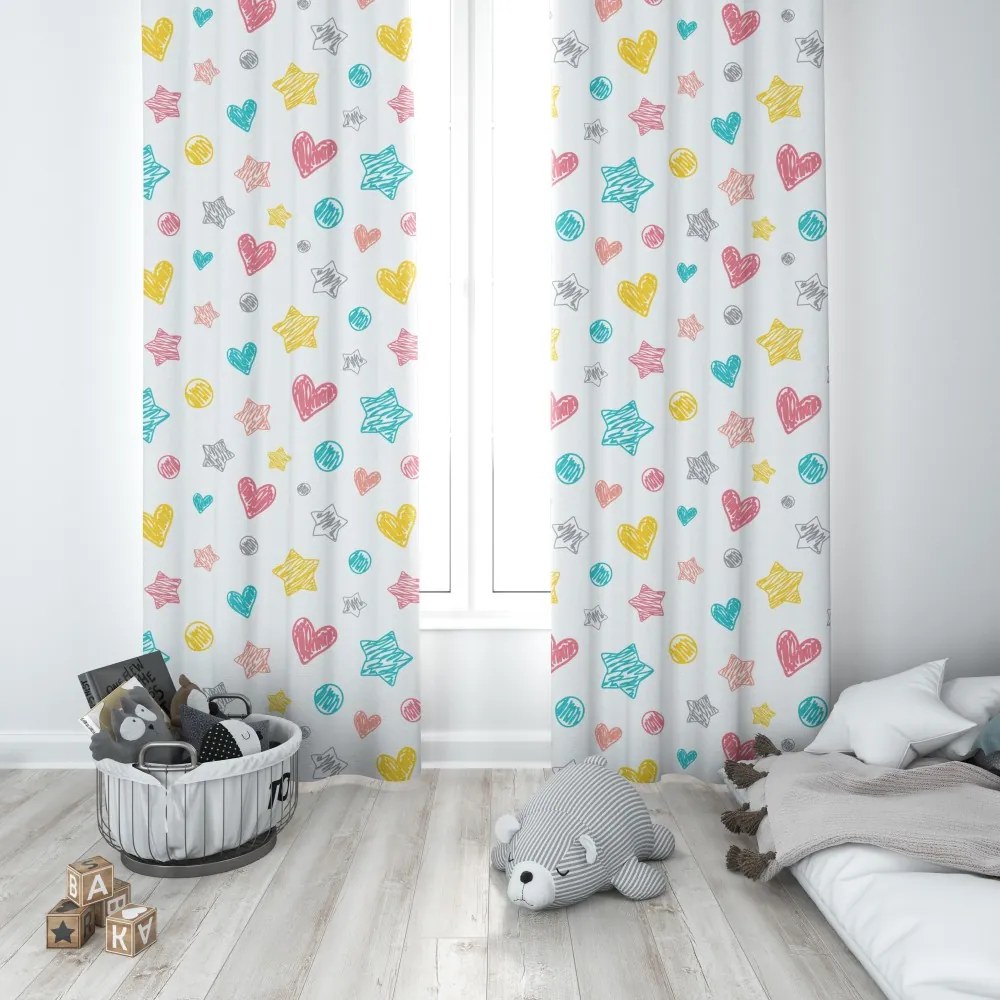 Dekorstudio Detský záves s potlačou Farebné srdiečka D404-194-01 Spôsob zavesenia: Dekoračné kolieska