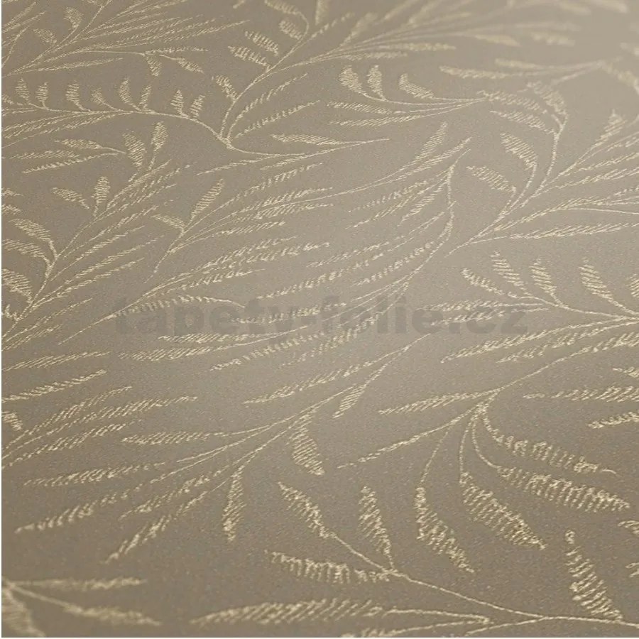 Vliesové tapety na stenu Alpha 33326-3, rozmer 10,05 m x 0,53 m, florálny vzor zlatý na hnedom podklade, A.S. CRÉATION