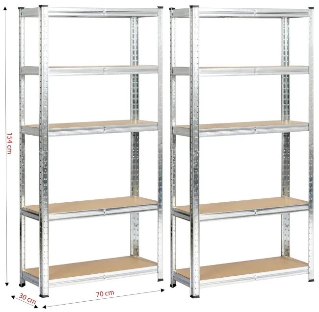Set 2 kovových regálov 70x30x154 cm strieborný