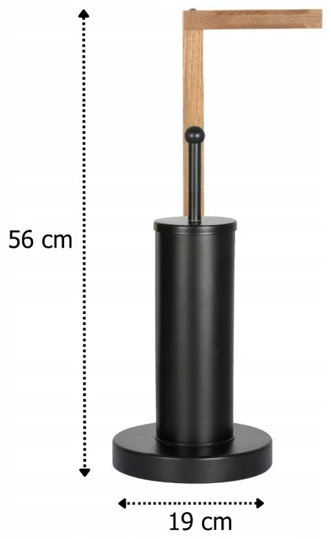 Erga Aurora Small Black, toaletná WC kefa s dreveným držiakom na WC papier na postavenie 19x19x56 cm, hnedá-čierna, ERG-SEP-1340STLAZSBLA