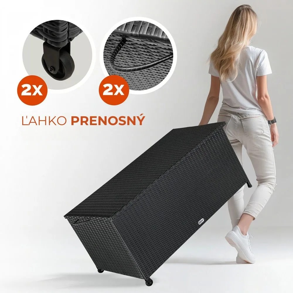 Polyratanový úložný box RICCO, 270L, 117x53x60cm, čierna Casaria
