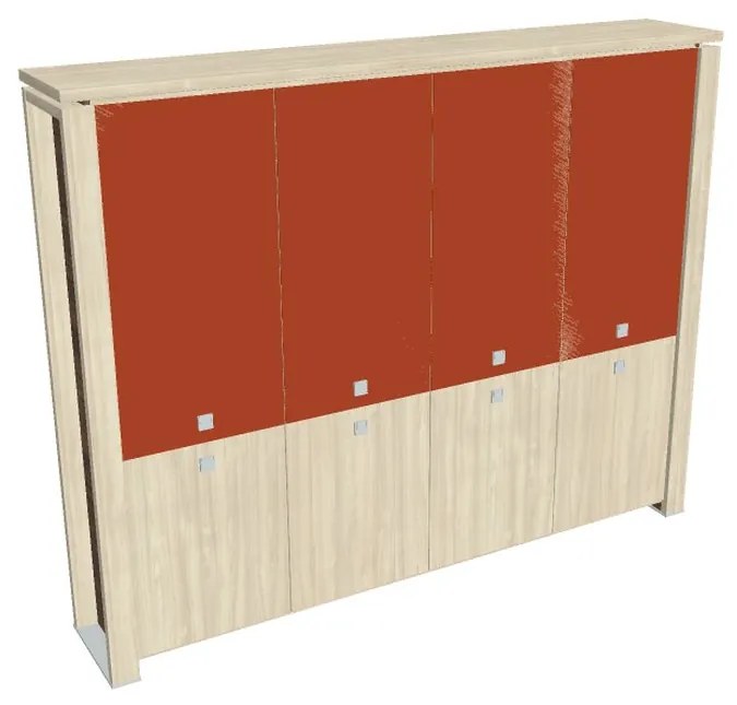 Vysoká skriňa Verno+ 260 x 46 x 210 cm, kombinované dvere, agát / oranžová