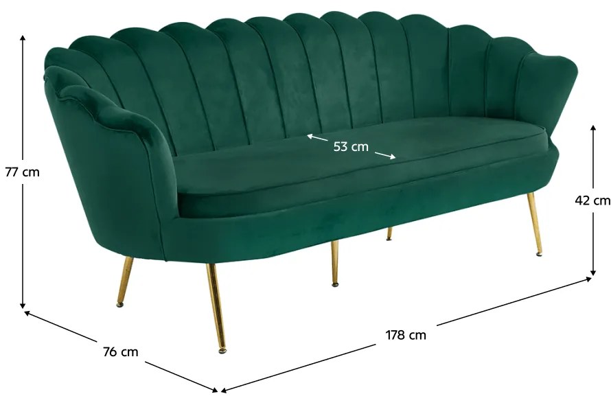 Kondela Luxusná pohovka, 3-sed, smaragdová Velvet látka/chróm zlatý, štýl Art-deco, NOBLIN