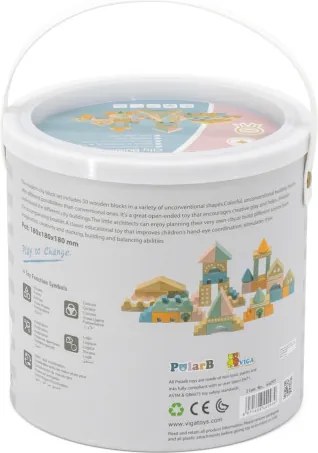 Drevené stavebné kocky Viga 44093 PolarB Mesto 50 dielov
