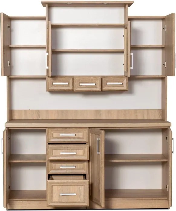 Kredenc II Ramiak 160 s osvetlením, sonoma (sklo hranaté , paula, doska sonoma)