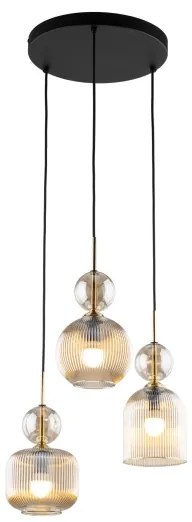 Závesný luster na lanku SOPHIA 3xE14/10W/230V čierna/dymová béžová