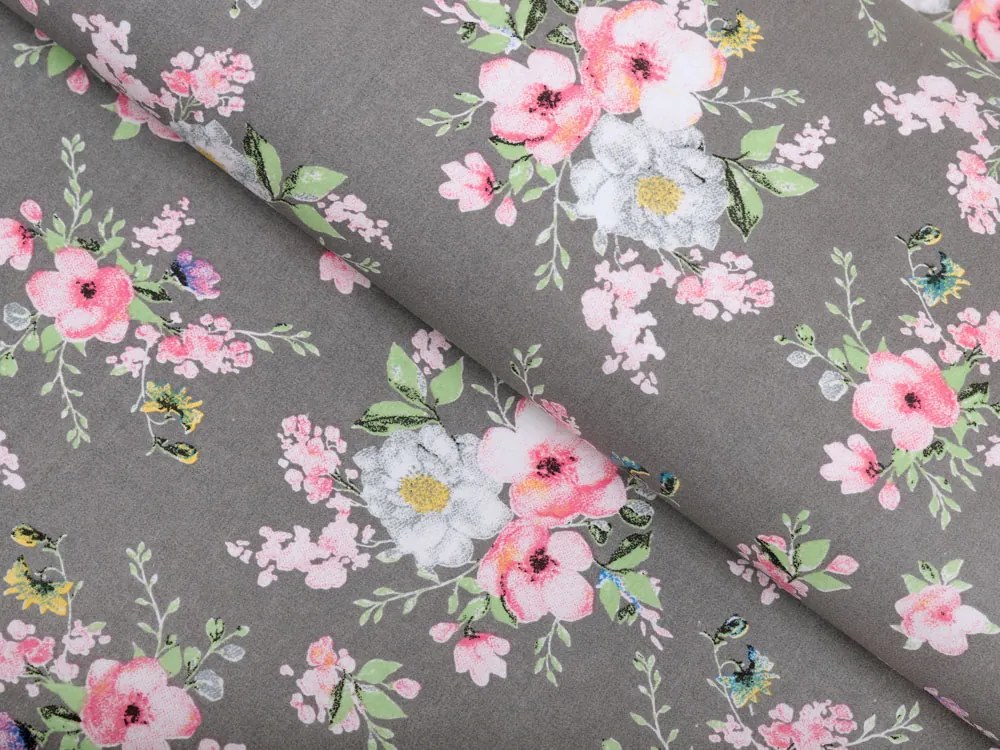 Biante Bavlnená obliečka na vankúš Sandra SA-553 Ružové kvety na sivom 45 x 45 cm