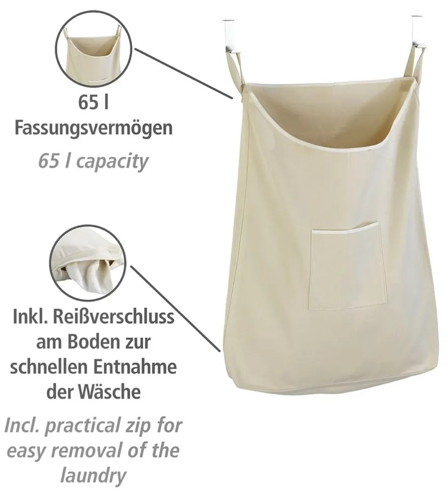 Béžový závesný kôš na bielizeň Wenko Door Laundry, 65 l