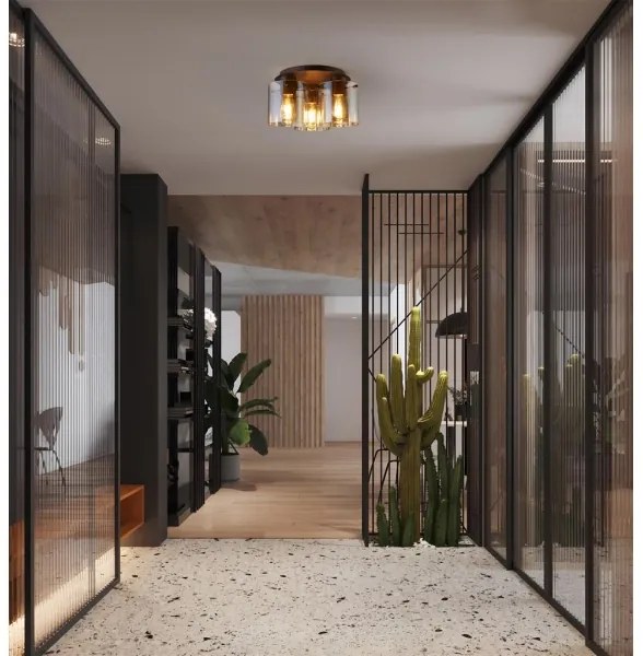 Searchlight 88911-3MO - Stropné svietidlo SWEDEN 3xE27/60W/230V priemer 39 cm hnedá/dymová