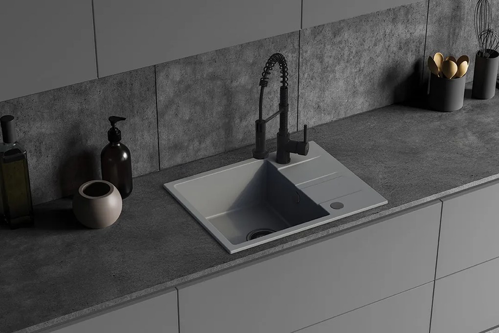 Kuchinox Laut, 1-komorový granitový drez 560x440x174 mm + sifón, šedá, LAV-SBZ_513Y