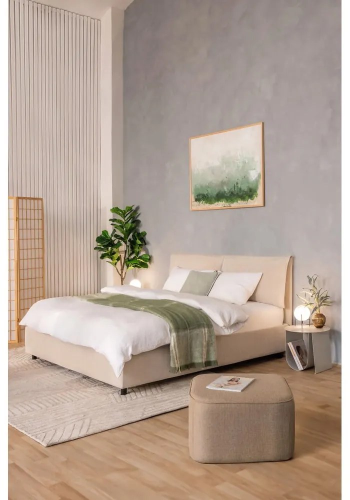 Béžová čalúnená dvojlôžková posteľ s úložným priestorom s roštom 180x200 cm Myra Pillow – Bonami Selection