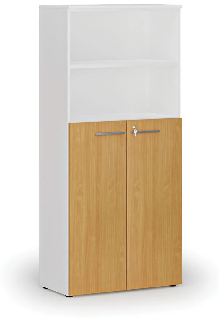 Kombinovaná kancelárska skriňa PRIMO WHITE, dvere na 3 poschodia, 1781 x 800 x 420 mm, biela/buk