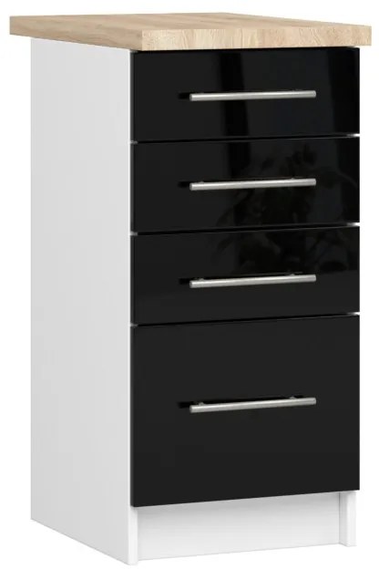 Spodná kuchynská skrinka s doskou OLIWIA S40 SZ4 biela / čierna, lesk