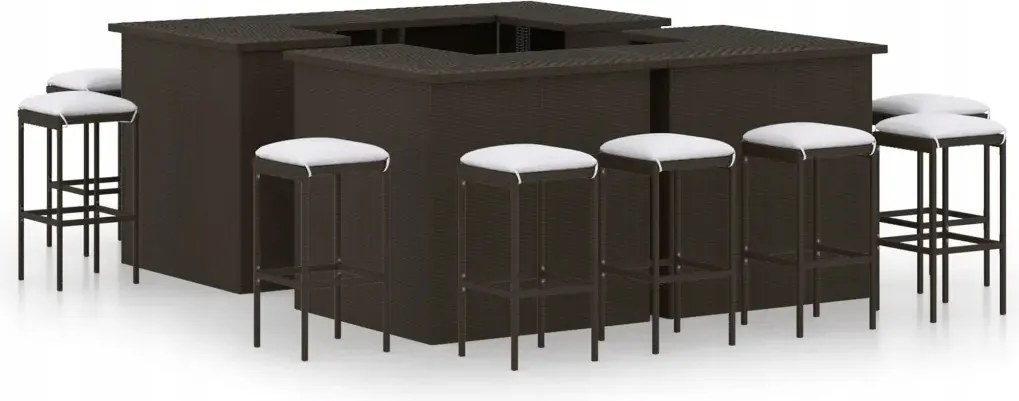 vidaXL 16-dielna záhradná barová súprava s vankúšmi polyratanová hnedá