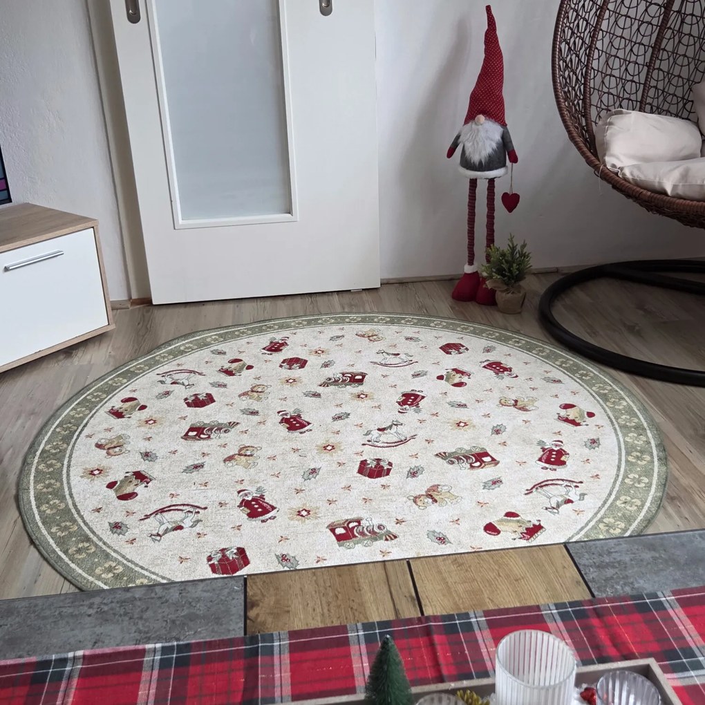 Villeroy & Boch, DOPREDAJ: 200x200 (průměr) kruh cm Kusový koberec Villeroy & Boch Toy's delight se střiženým vlasem 106218 Green, Multicolor, 200x200 (priemer) kruh, zelená, obývacia izba