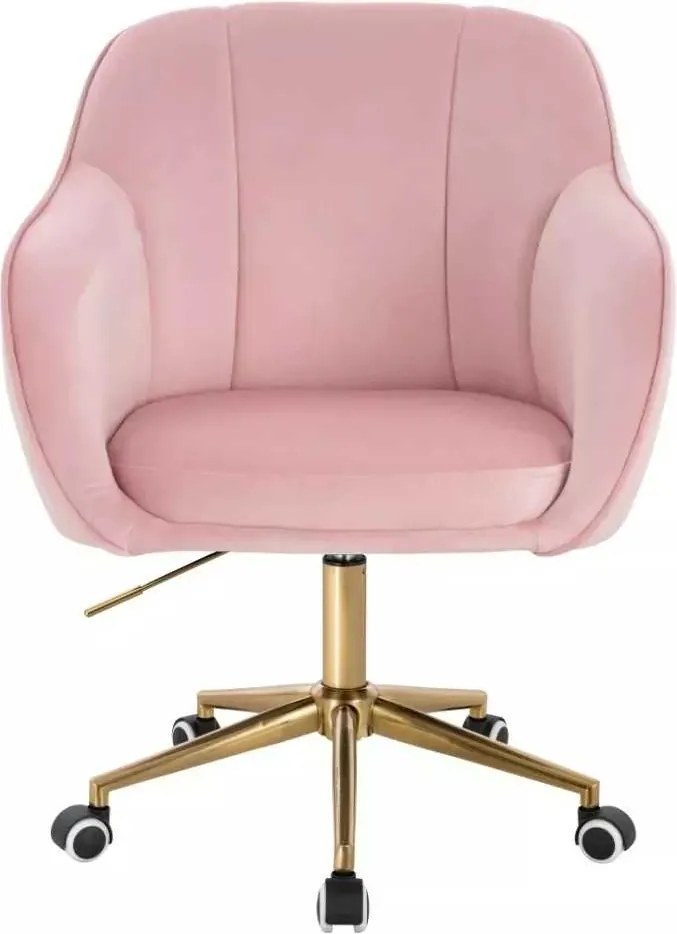 LuxuryForm DESIGN Stolička AVOLA VELUR na zlatej podstave s kolieskami - svetlo ružová