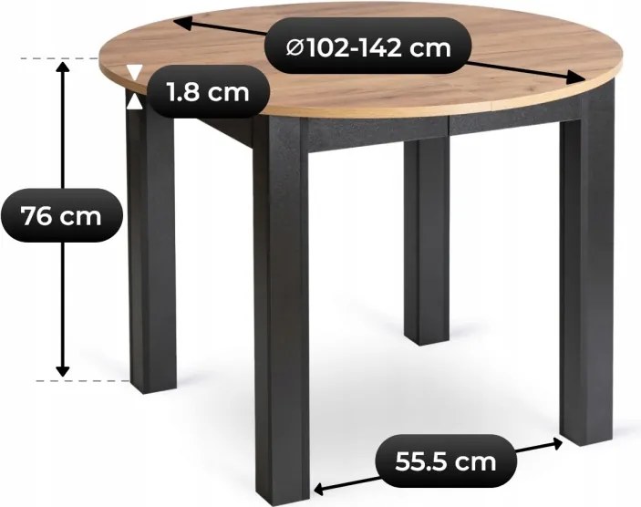 HARRY Rozkladací stôl 102-142 cm Artisan Dub/Čierna