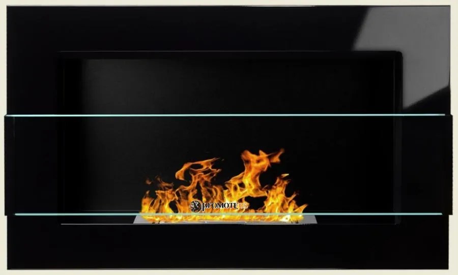 Závesný biokrb na stenu EOS ČIERNY LESK SO SKLOM 65x40x12