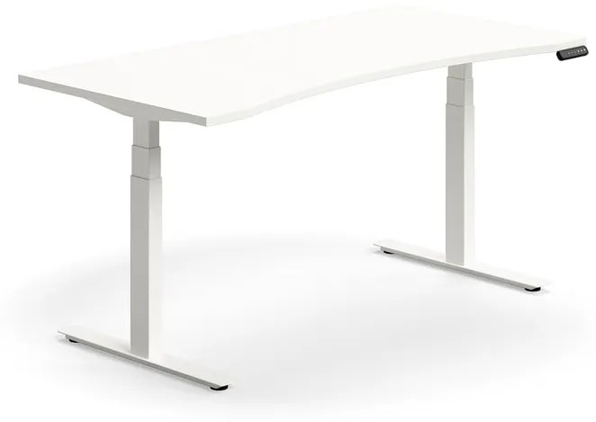 Výškovo nastaviteľný stôl QBUS, s výrezom, 1600x800 mm, biely rám, biela