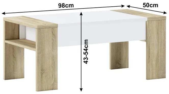 Konferenčný stolík, dub sonoma/biela, PULA