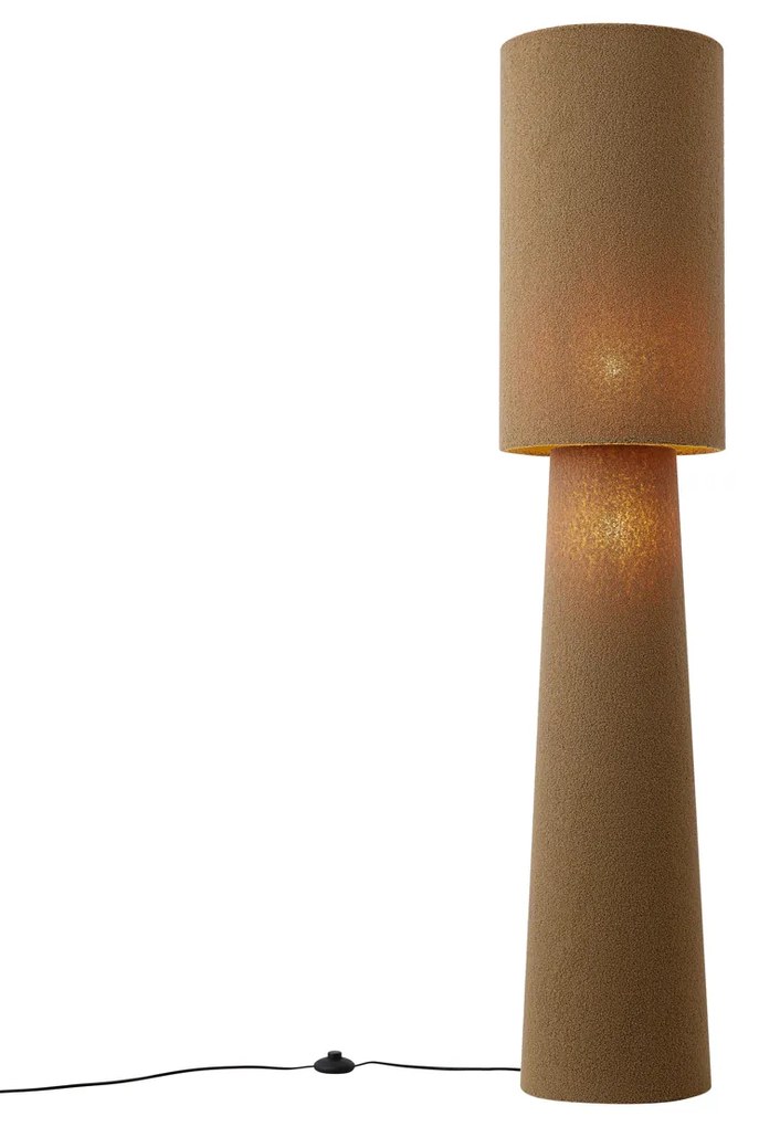 Japandi stojaca lampa hnedá látka Teddy 2-svetelná - Trompet