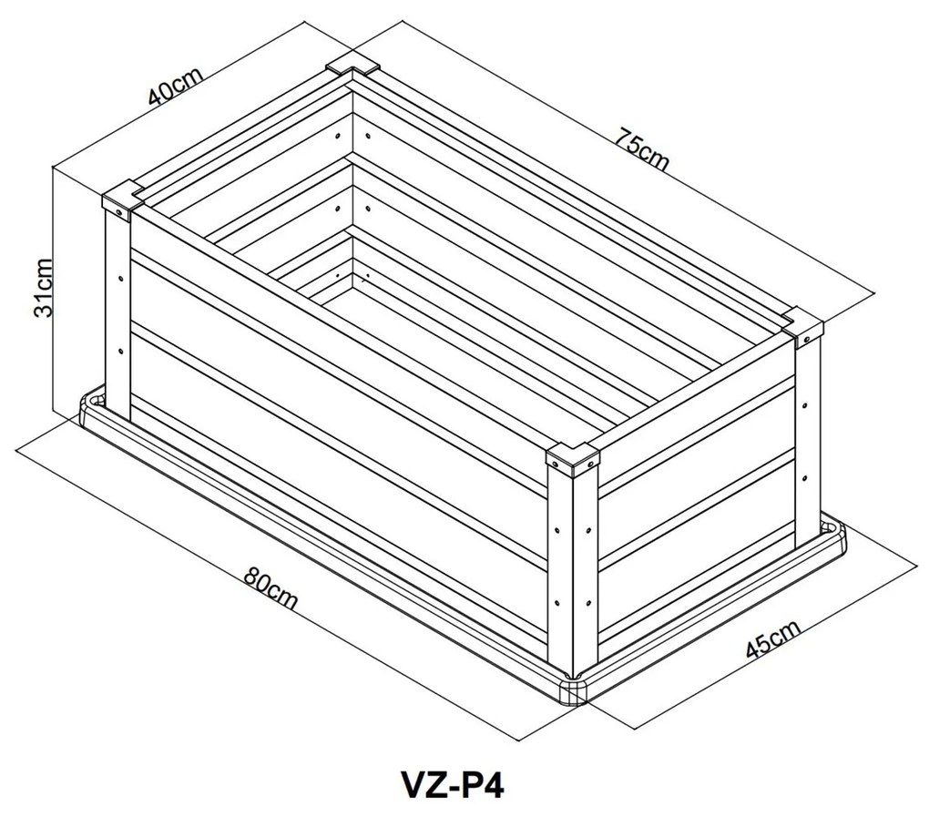 Vyvýšený záhradný záhon so základňou BestBerg VZ-P4 / 80 x 45 x 31 cm / šedá