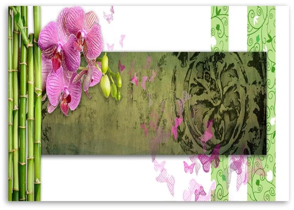Obraz na plátně Orchidejová bambusová abstrakce - 120x80 cm