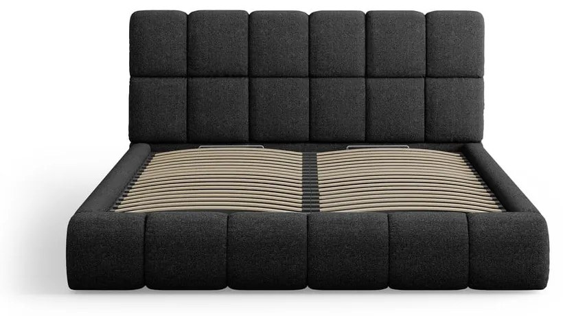 Čierna čalúnená dvojlôžková posteľ s úložným priestorom s roštom 180x200 cm Bellis – Micadoni Home