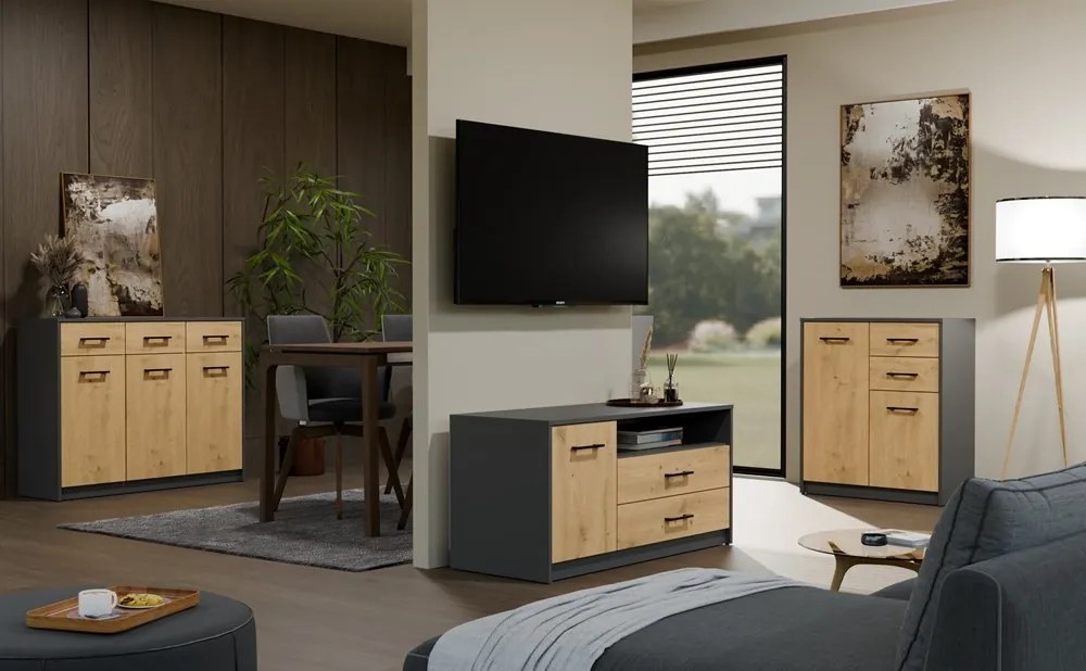 TV stolek SIMPLO 1D2S 109 cm antracitový/dub artisan