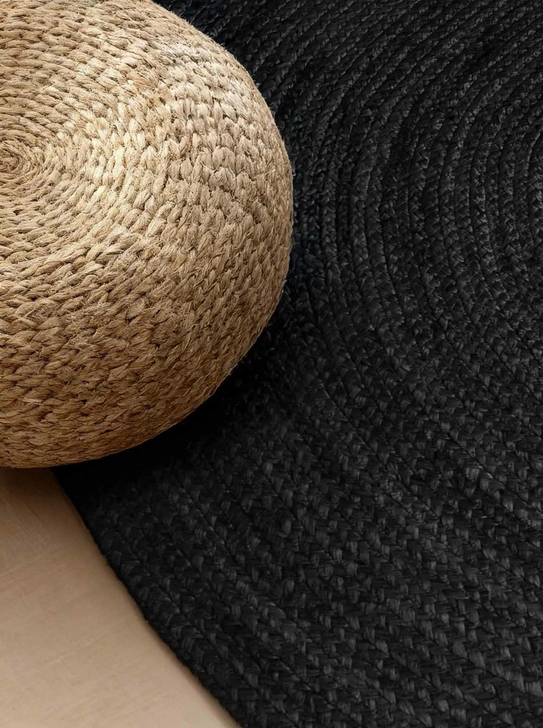 Kusový koberec Jute Braided 106322 Black ovál, 160x230 ovál, čierna, chodba / predsieň, Hanse Home