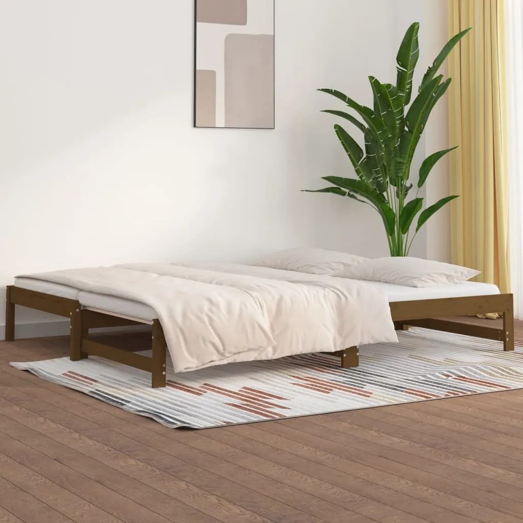 vidaXL Rozkladacia denná posteľ medová 2x(80x200) cm borovicový masív