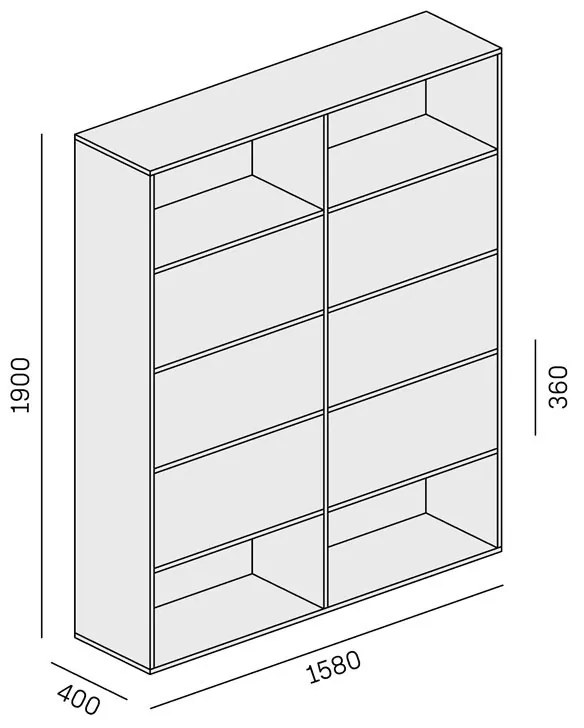PLAN Široký kancelársky policový regál LAYERS, 6 boxov, 1582 x 400 x 1905, biela / sivá