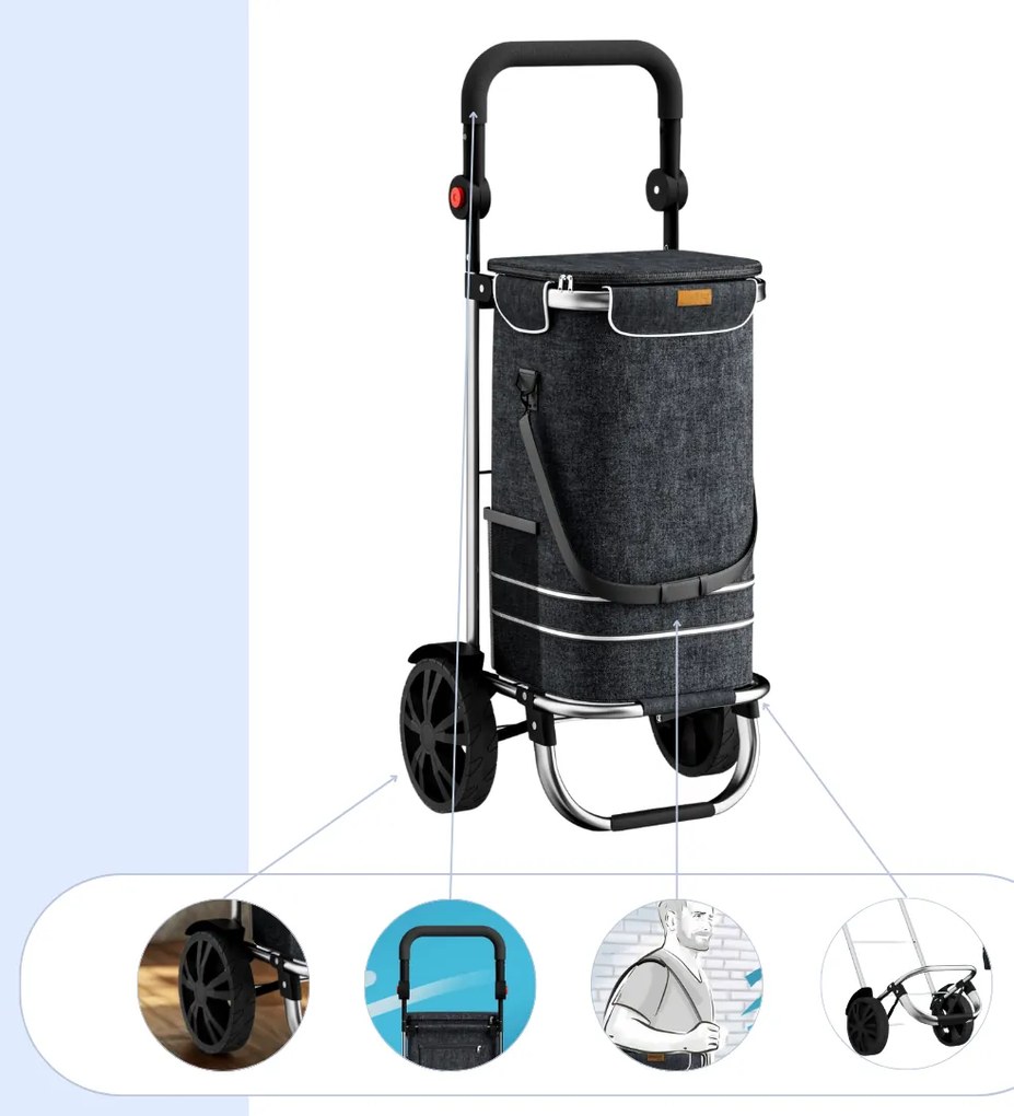 Jurhan Nákupná taška na kolieskach EASY, 50l, čierna