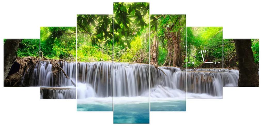 Gario Obraz s hodinami Číry vodopád v džungli - 7 dielny Rozmery: 210 x 100 cm