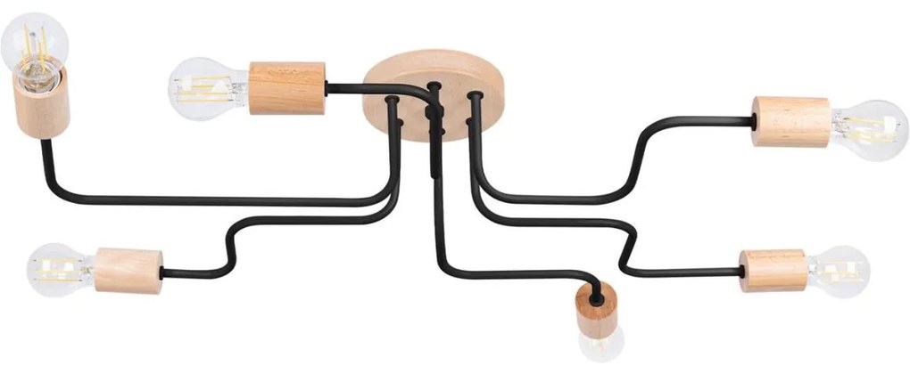 Sollux SL.1670 - Prisadený luster TIMBO 6xE27/15W/230V čierna/béžová/buk