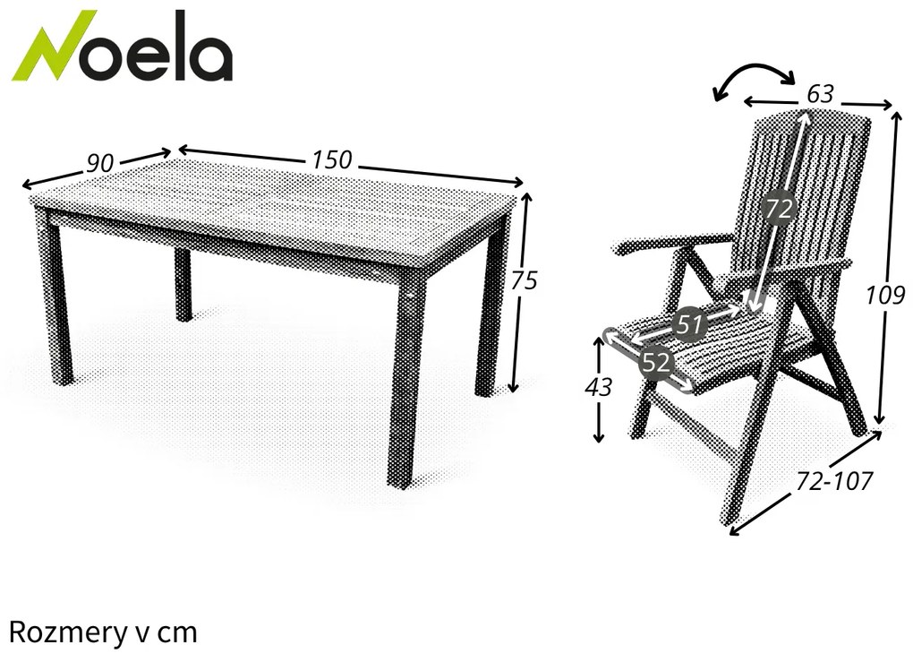 Noela Záhradný teakový set 1+4 pre 4 osoby Garden V.