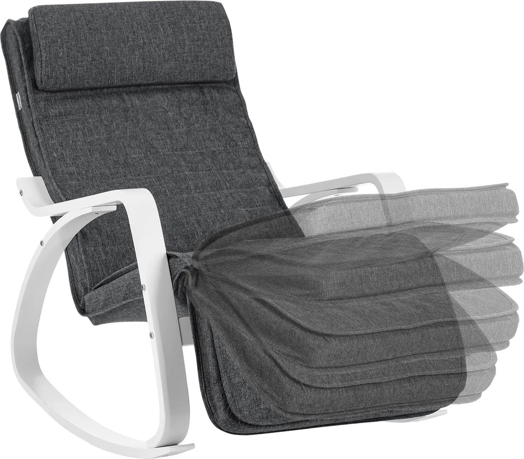 Hojdacie kreslo brezové, relaxačné kreslo, 5 stupňová nastaviteľná opierka nôh, tmavošedé