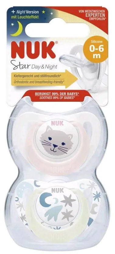 Dojčenský cumlík NUK Star Deň a Noc 0-6 m 2ks/BOX dievča, vel. 0-6 m