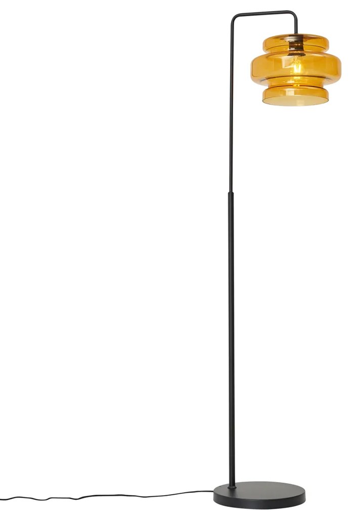 Retro stojacia lampa čierna s oranžovým sklom - Denise